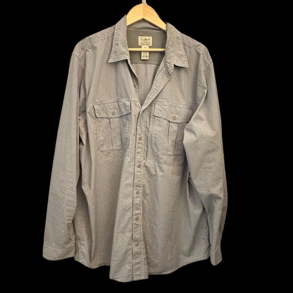 L.L. Bean Men's Blue and White Checkered Button Up Cotton Shirt Size XXL Tall